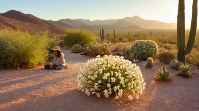 Persona junto a un cactus en flor