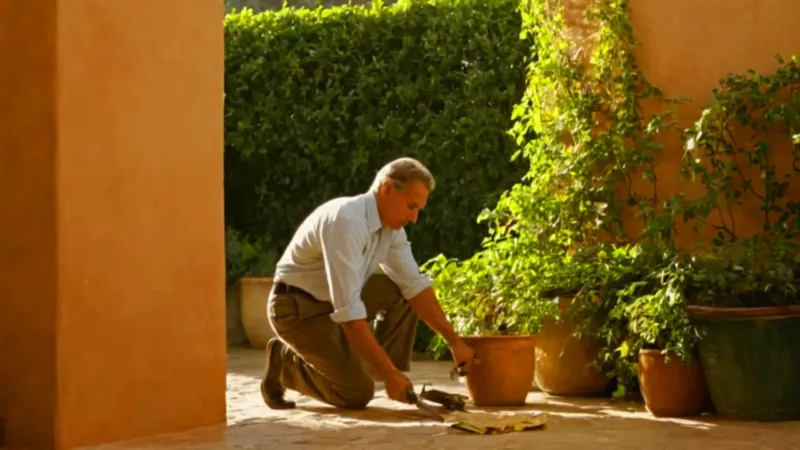 Jardinero podando una enredadera al sol