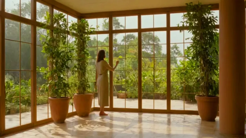 Una persona contempla plantas en un invernadero