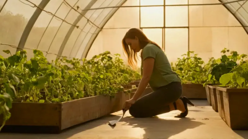 Persona cultivando plantas en un invernadero