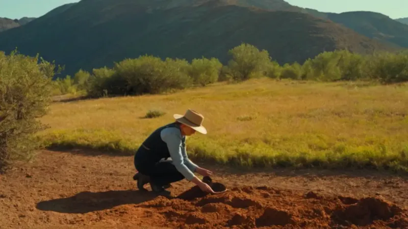 Alguien planta un árbol bajo el sol