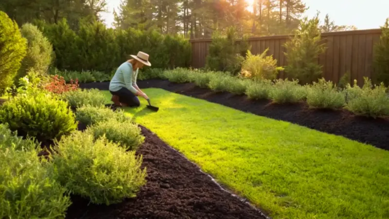 Alguien planta en su jardín al atardecer