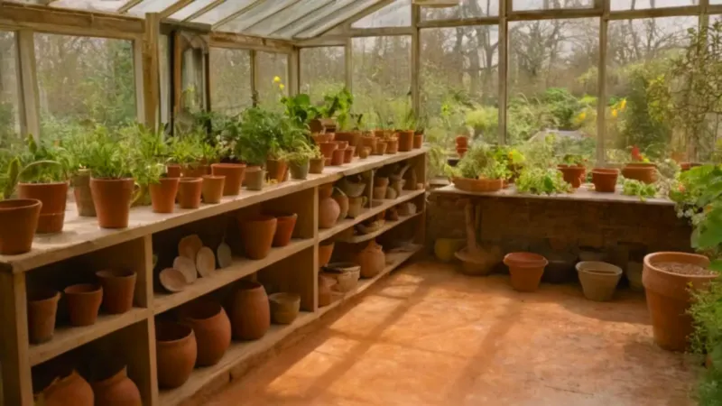 Un jardinero cuida plantas en el invernadero