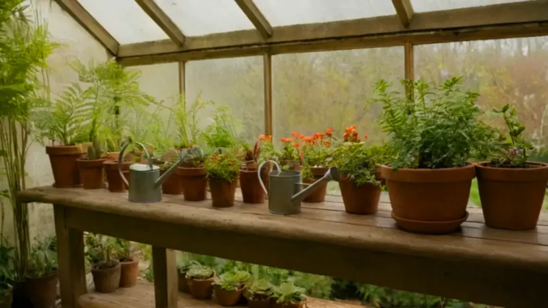Jardinero cuidando plantas en el invernadero