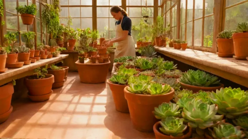 Cuidado esmerado de plantas bajo el sol