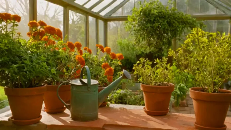 Jardinero atiende su planta en el invernadero