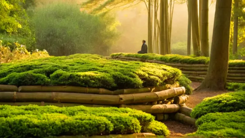 Una figura contempla un pino en paz