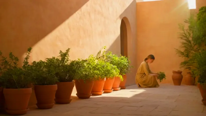 Una persona cuida plantas en la sombra