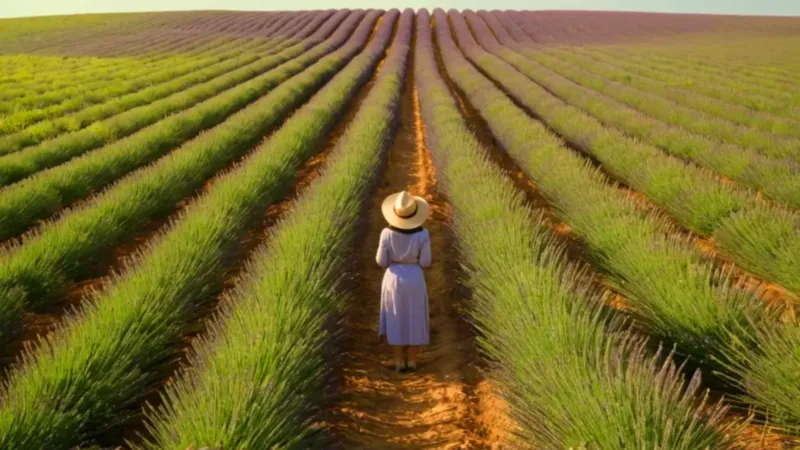 Mujer sola en un campo de lavanda