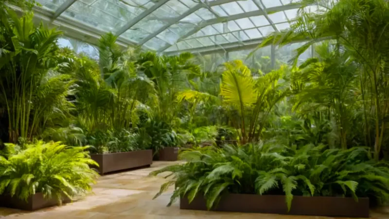 Una persona examina una planta tropical