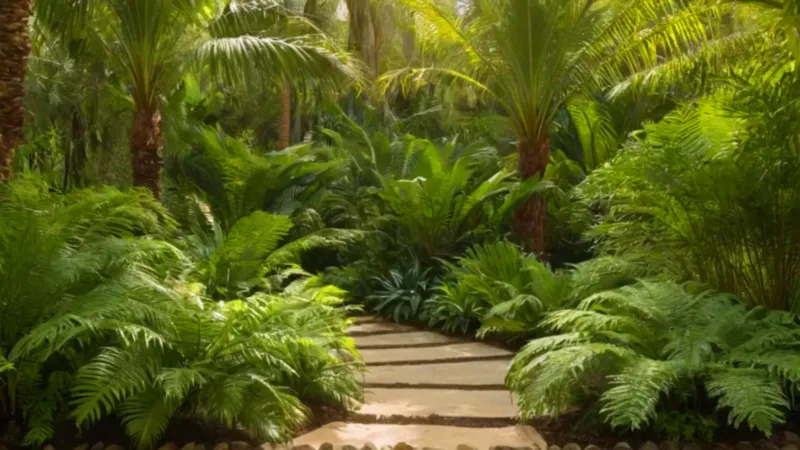 Jardinero trabaja en un jardín iluminado