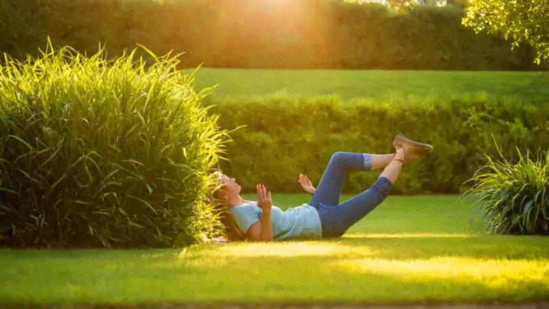 Alguien cuida plantas en un jardín soleado