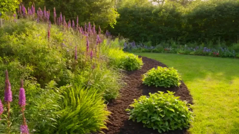 Persona cuidando un jardín de flores