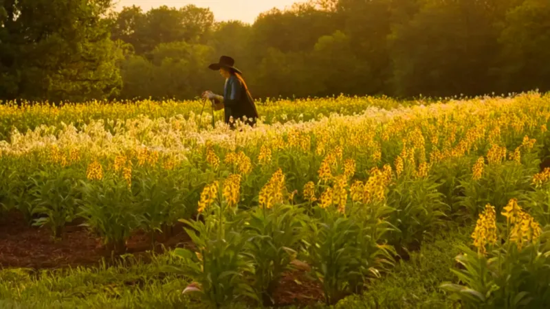 Cuidando el jardín en el atardecer