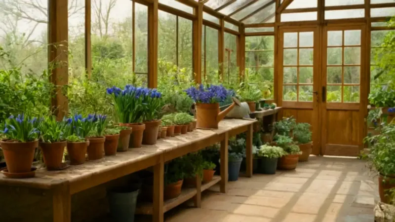 Una persona cuida plantas en un invernadero