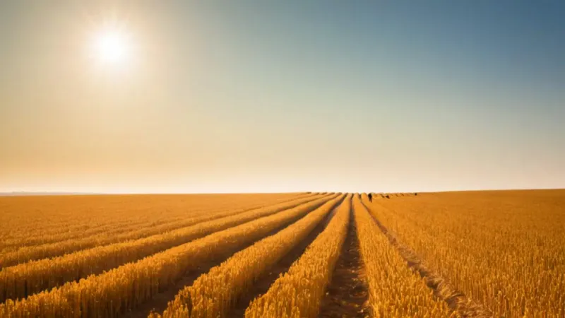 Un campesino cosecha un vasto campo dorado