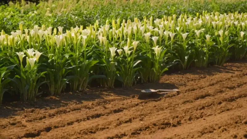 Alguien cuida lirios en un jardín soleado