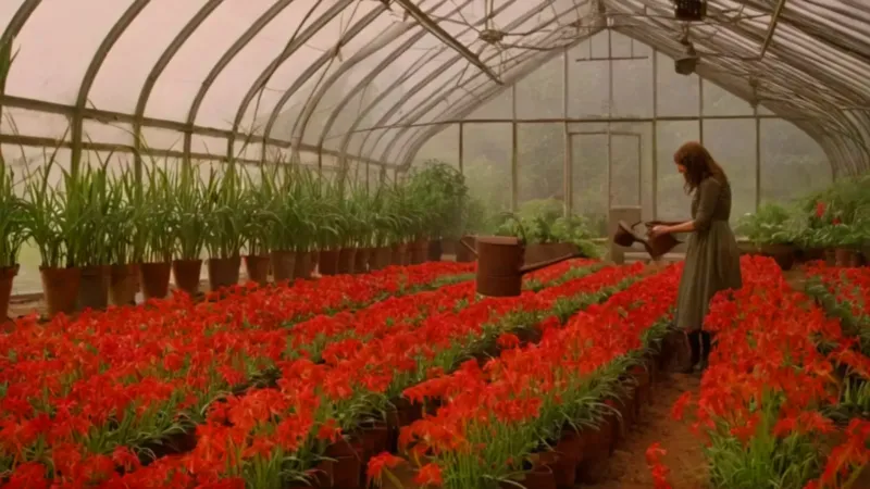 Figura en invernadero de lirios rojos