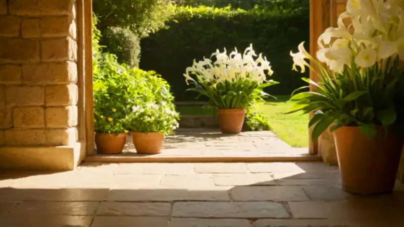 Figura cuidando un lirio bajo el sol