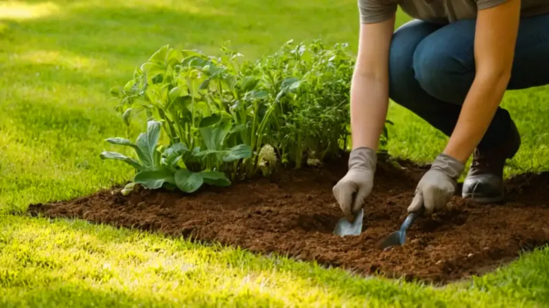 Sembrando un bulbo en el jardín