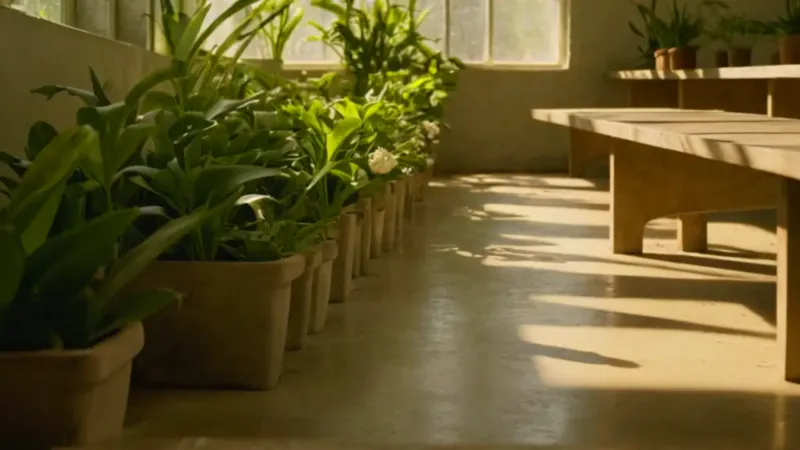 Alguien cuida plantas dentro de un invernadero