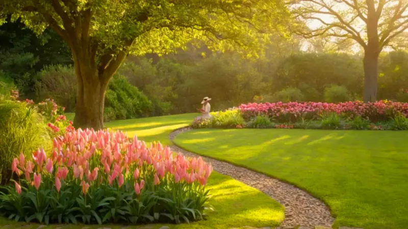 Una mujer cuida las flores del jardín
