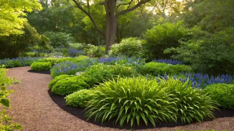 Un jardinero cuida un jardín frondoso