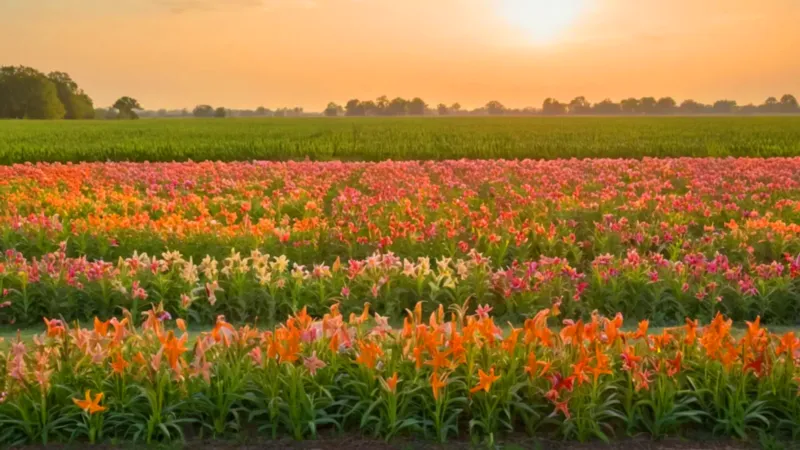 Figura solitaria entre flores al atardecer