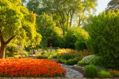 Jardinero entre flores en un patio soleado