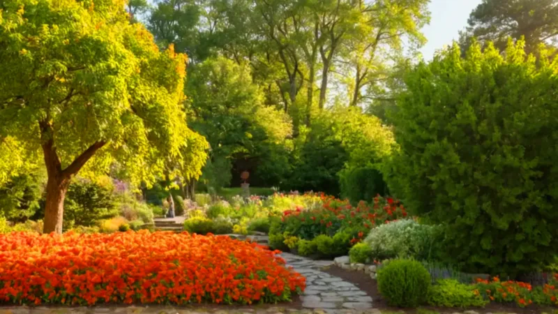 Jardinero entre flores en un patio soleado