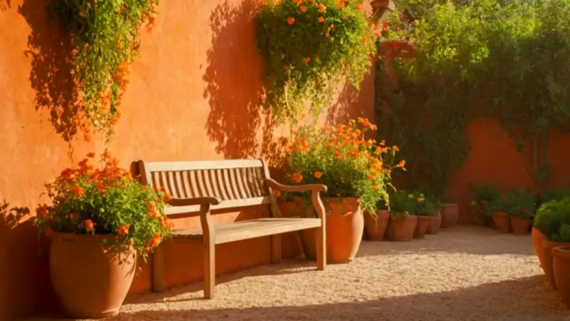 Un jardinero cuida su patio soleado
