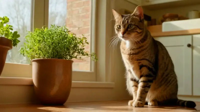 Mañana tranquila en la cocina con gato