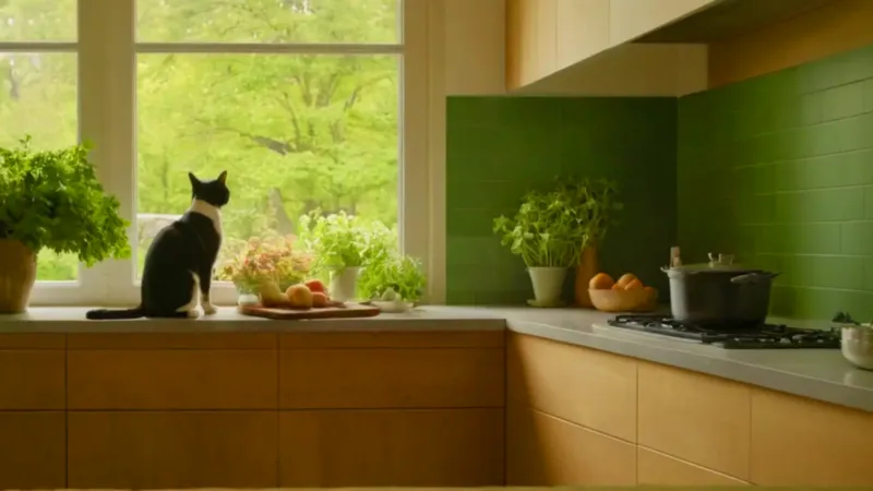 Escena doméstica en una cocina luminosa