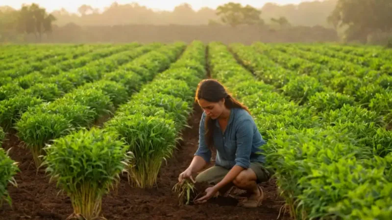 Persona cosechando mafafa bajo el sol