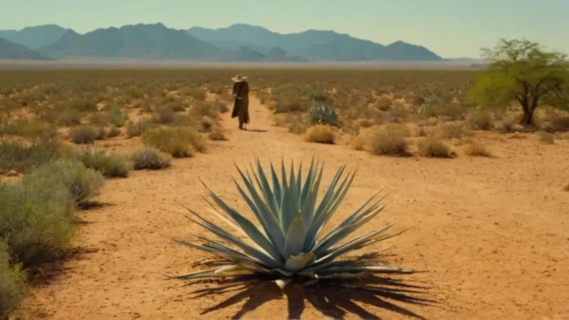 Alguien riega un agave en el desierto