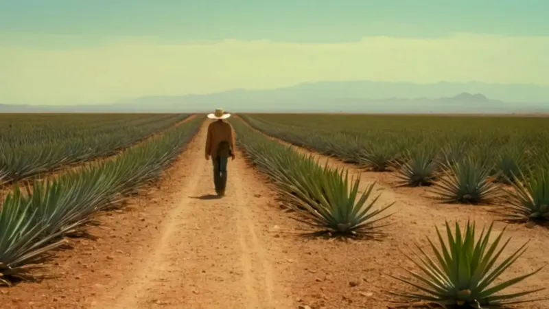 Campo de agaves bajo el sol dorado