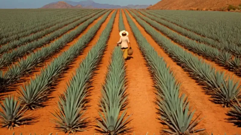 Campesino trabaja en el campo de agave