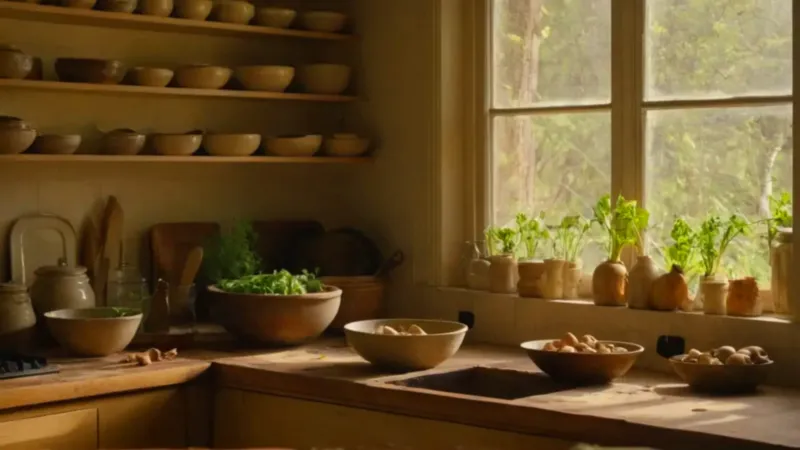 Alguien pela verduras en una cocina luminosa