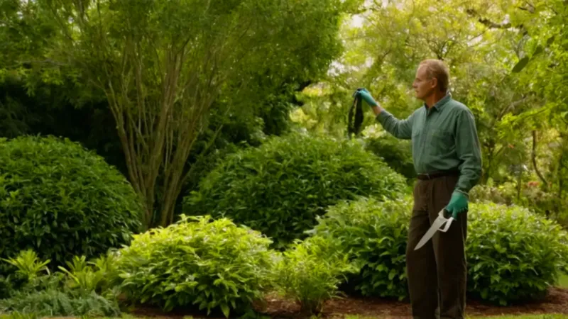 Alguien poda en un jardín soleado