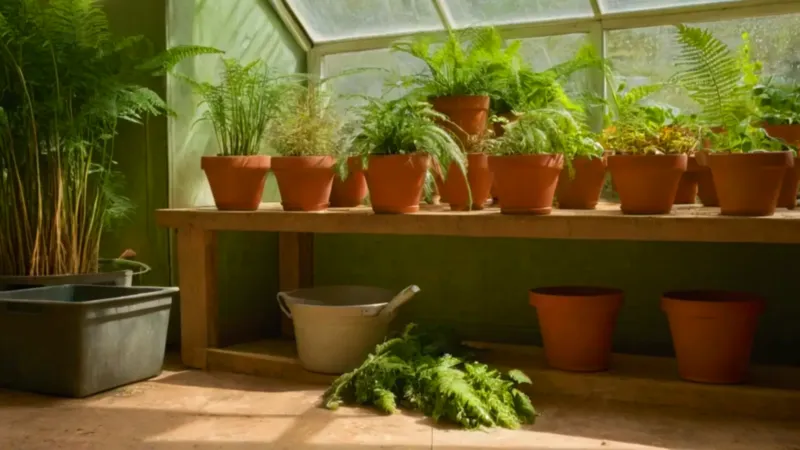 Persona cuidando plantas en un invernadero