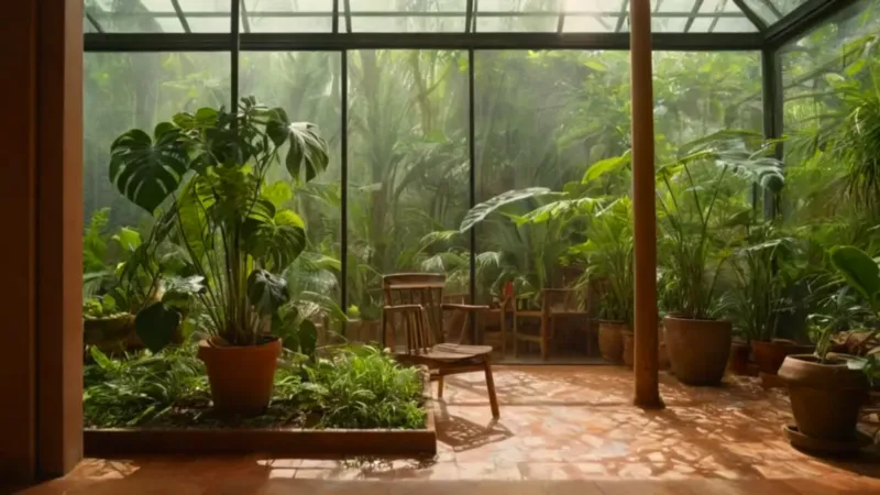 Un invernadero exuberante bañado de luz
