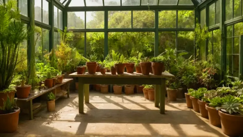 Persona cuidando plantas en un invernadero