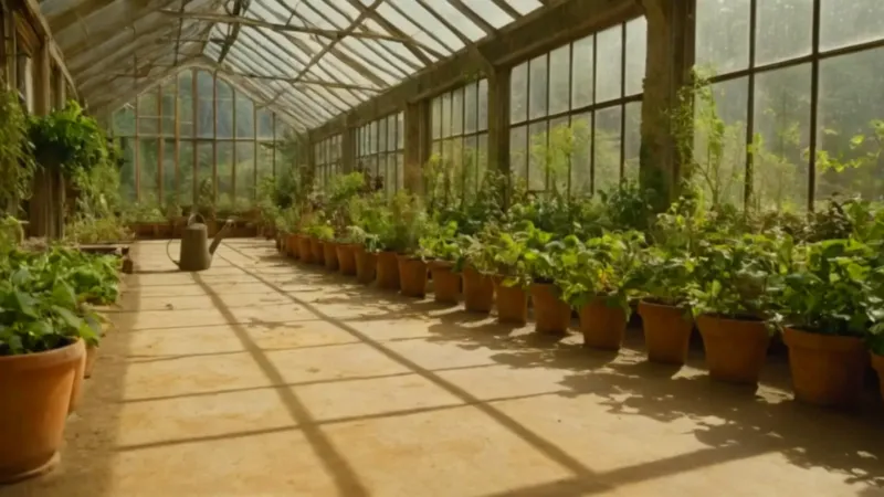 Figura cuida plantas en invernadero luminoso