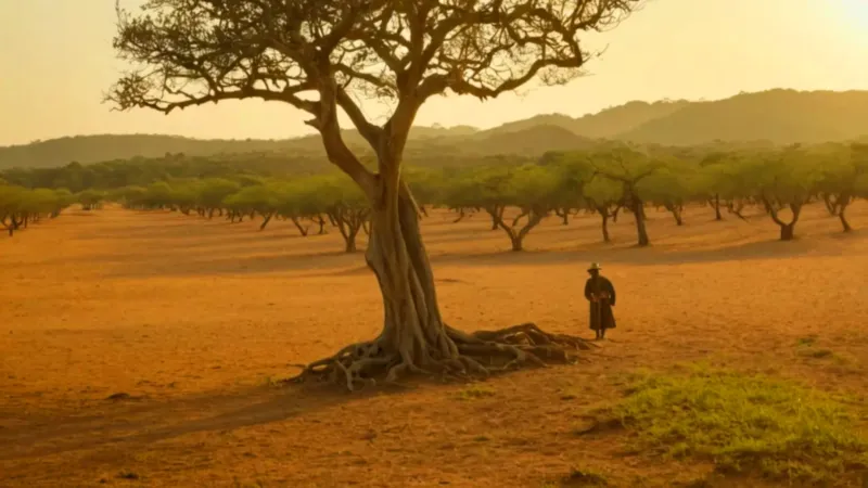Un campesino cuida su olivar dorado