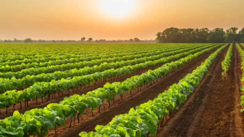 Un campesino trabaja la tierra al atardecer