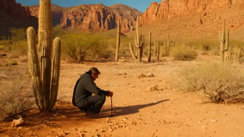 Un hombre solitario arrodillado en el desierto