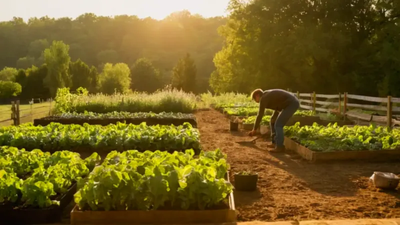 Una persona cultiva un huerto