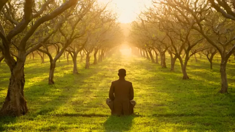 Una figura siembra un árbol en el huerto