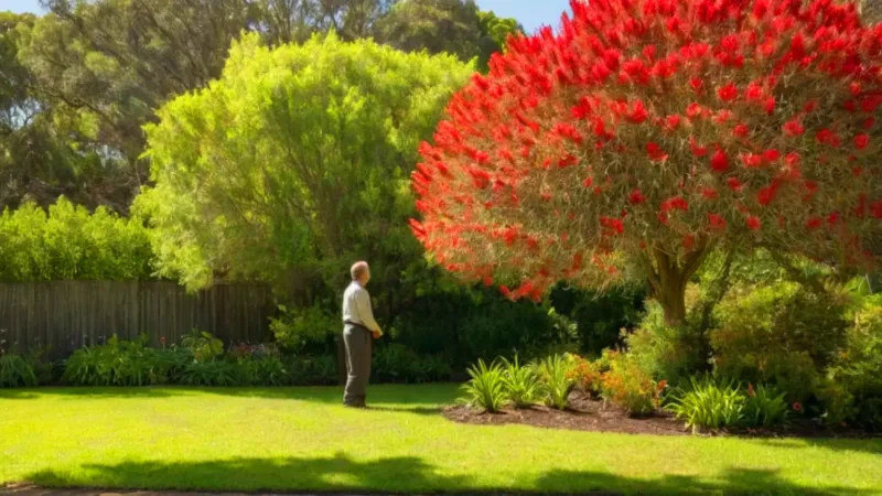Una persona inspecciona un árbol del jardín