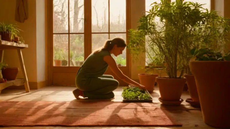 Alguien propaga plantas junto a la ventana